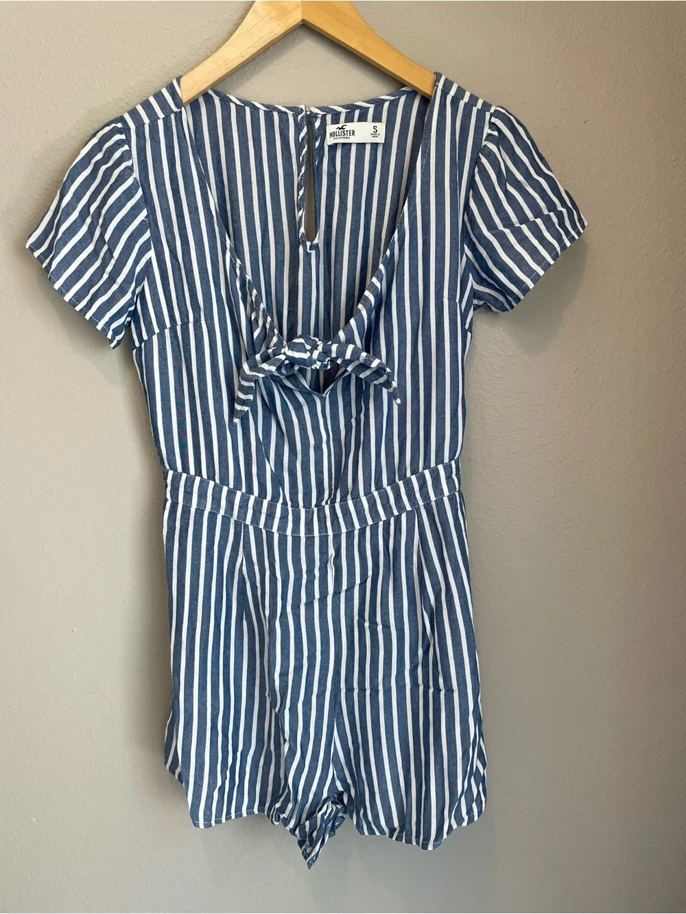 Hollister Navy & White Vertical Stripe one piece Romper with Front Tie small